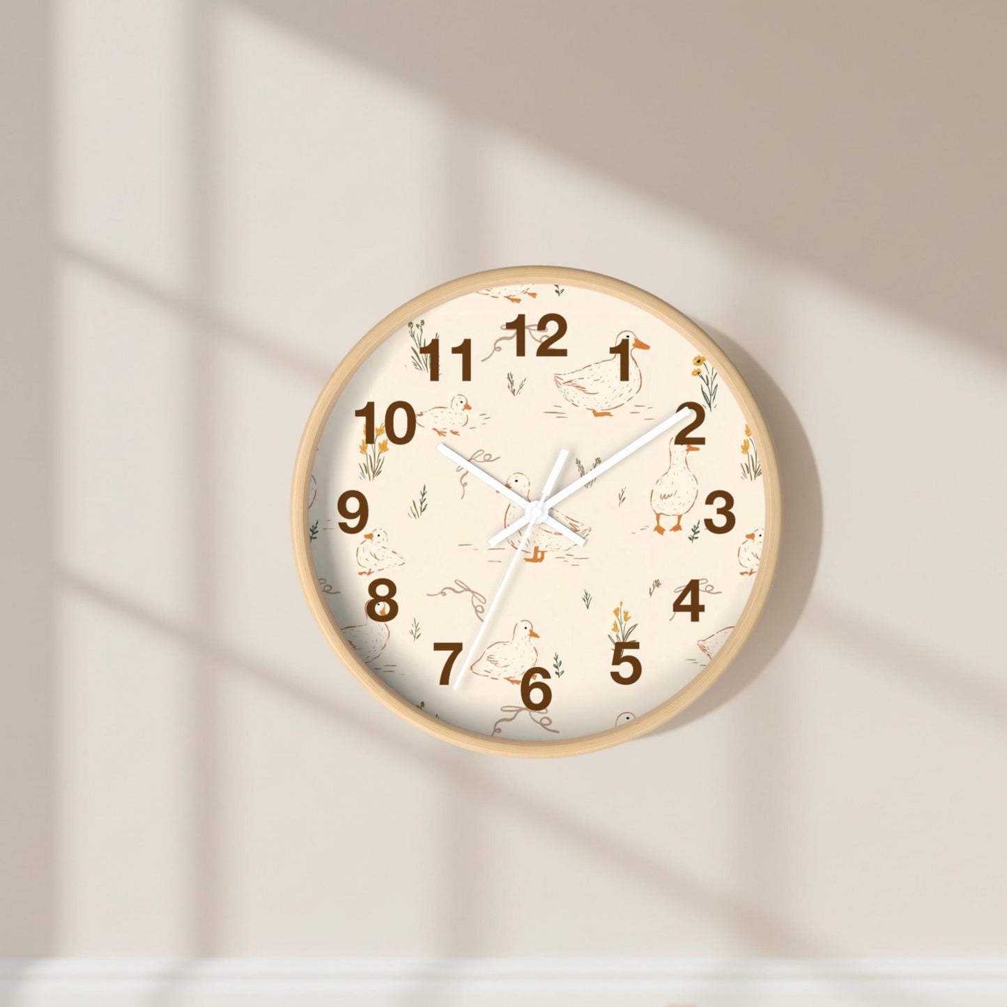 Nursery Duck Theme Neutral Playroom Line Drawn Duck Pattern Wall Clock Duckling Farmhouse Illustration Neutral Toddler Bedroom Decor
