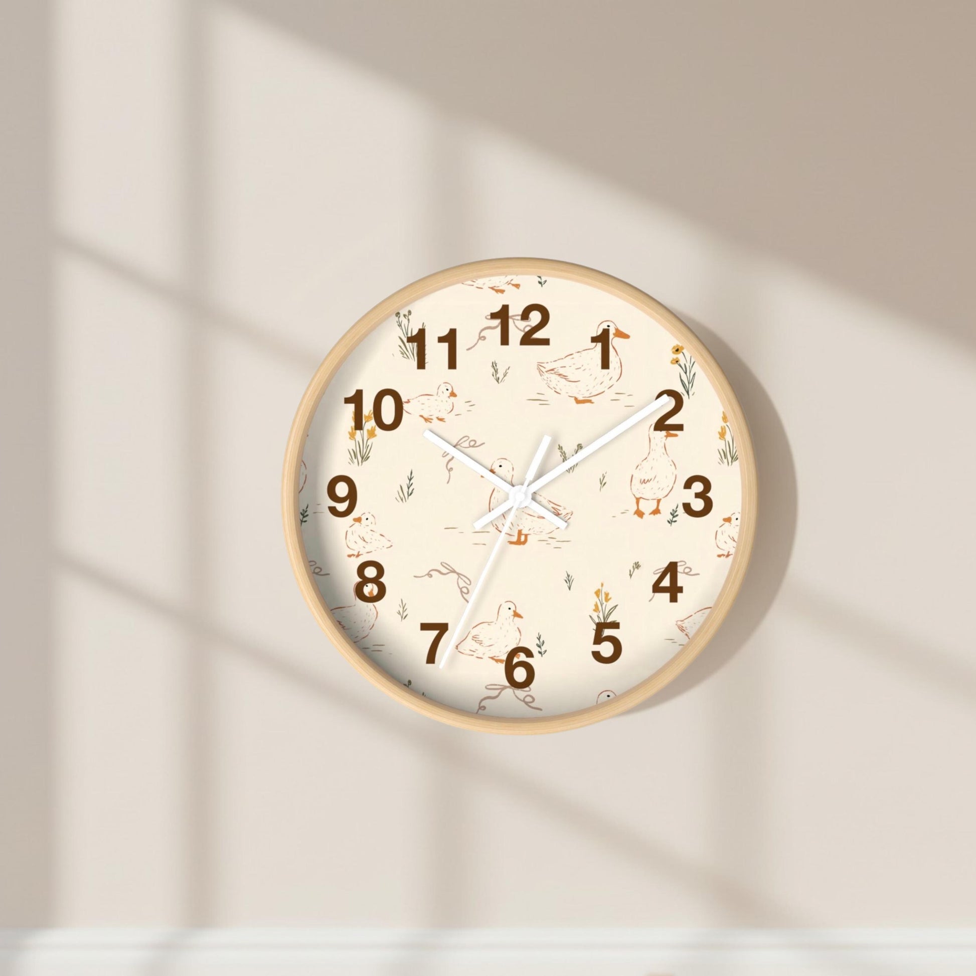 Nursery Duck Theme Neutral Playroom Line Drawn Duck Pattern Wall Clock Duckling Farmhouse Illustration Neutral Toddler Bedroom Decor