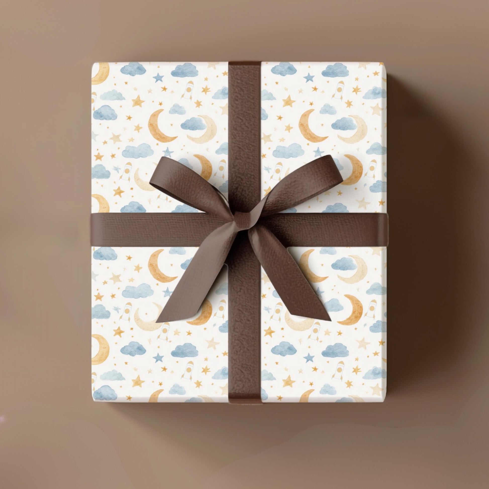 Space Nursery Wrapping Paper Moon and Stars Gift Wrap Neutral Baby Boy Gift Idea Modern Outer Space Decor Wrapping Paper