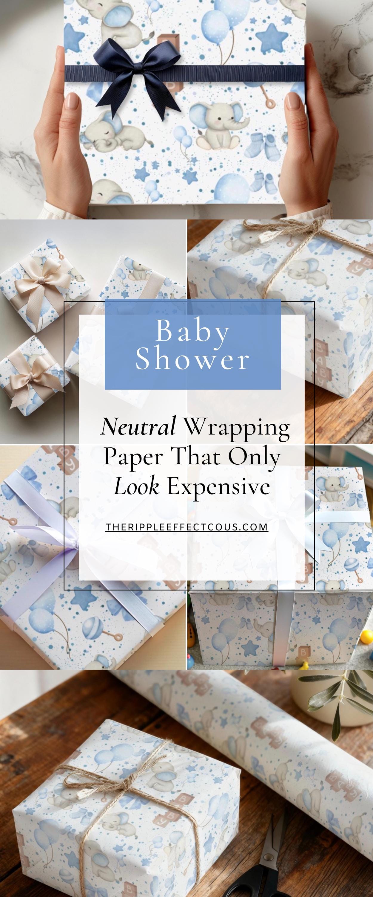 Neutral Nursery Gift Wrap Paper for Baby Shower Gift Paper Roll for His Baby Sprinkle Decoration Dusty Blue and Grey Wrapping Animal Theme