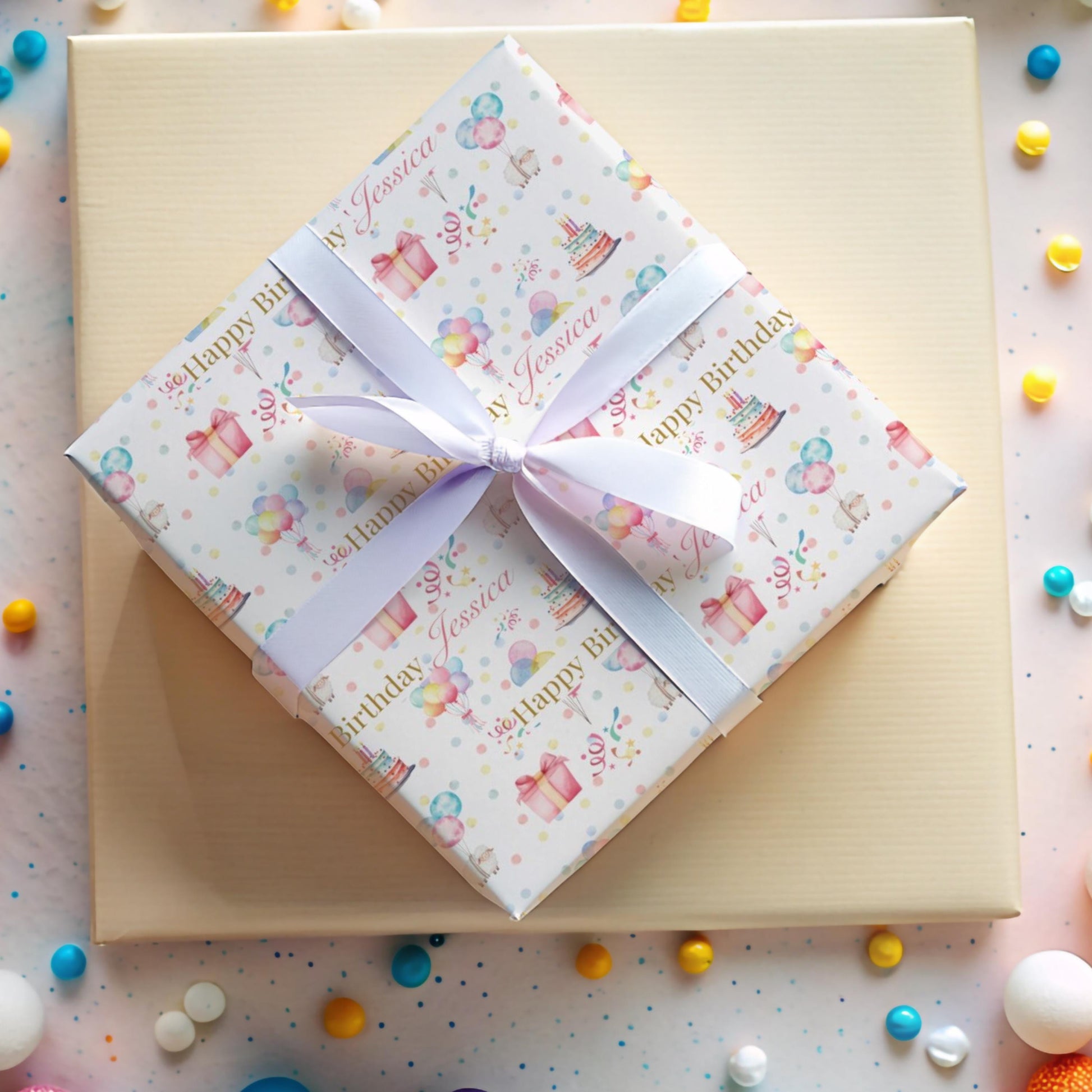 Personalized Birthday Wrapping Paper Custom Name Gift Wrap Happy Birthday Add Name Present Paper Balloon Gift Custom Birthday Paper Idea