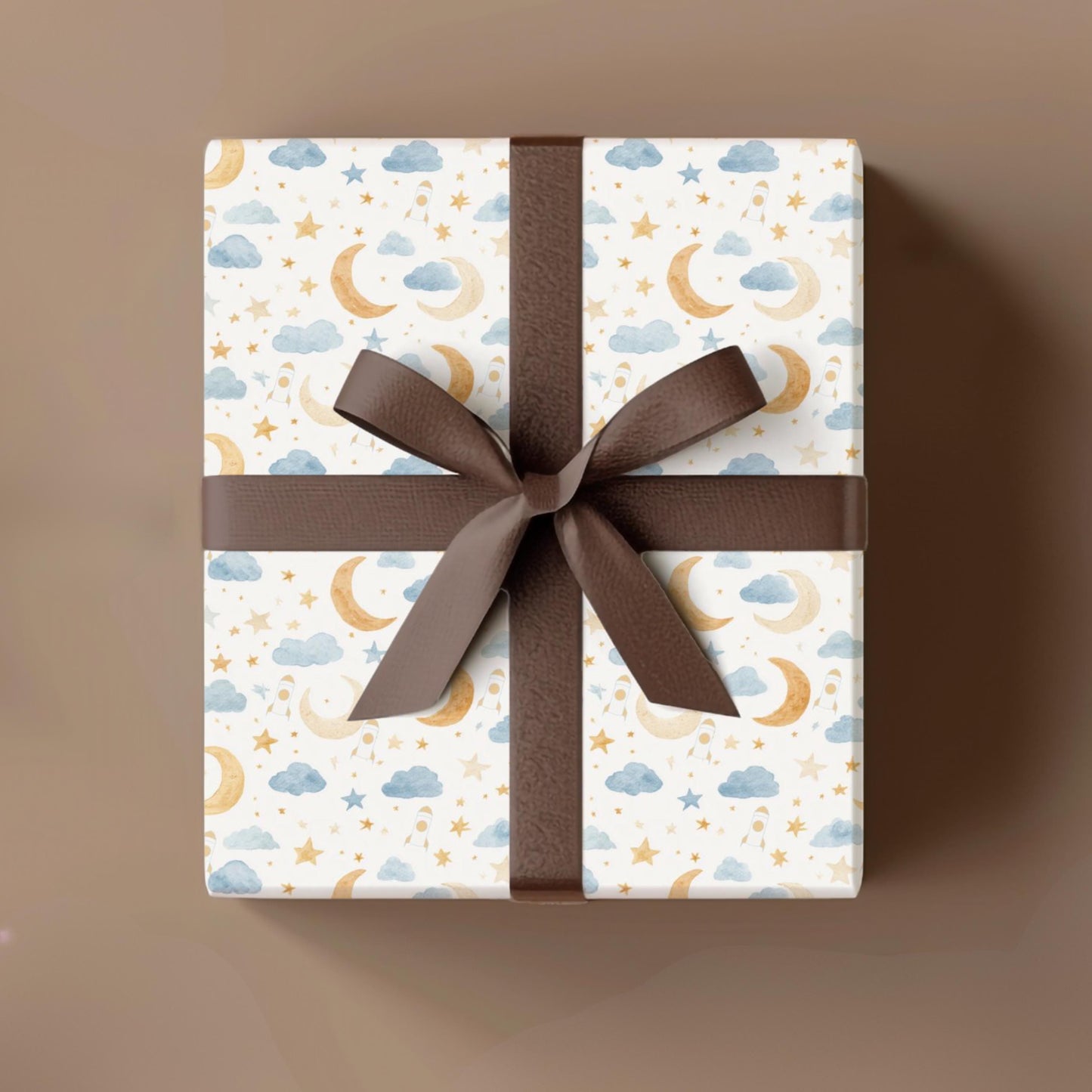 Space Nursery Wrapping Paper Moon and Stars Gift Wrap Neutral Baby Boy Gift Idea Modern Outer Space Decor Wrapping Paper