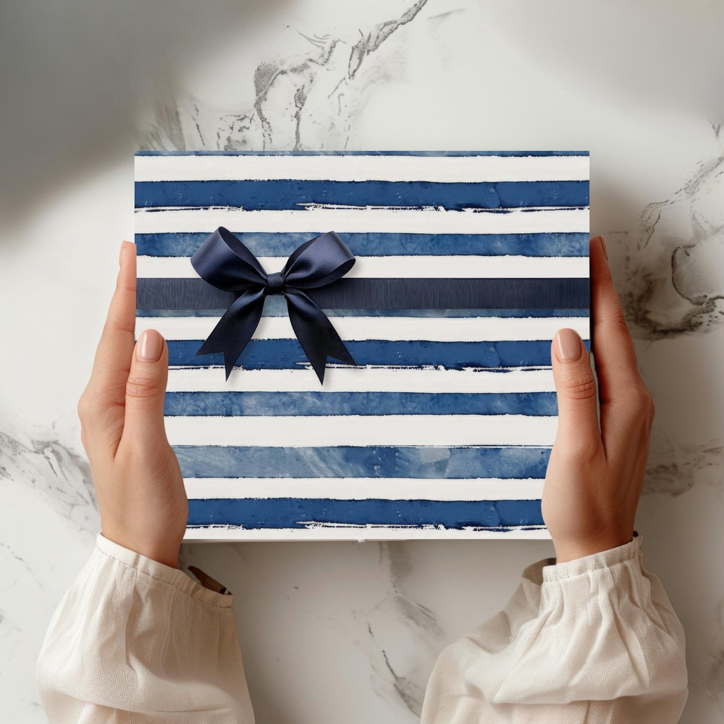 Blue Stripe Gift Wrap Paper Elegant Line Wrapping Paper Bulk
