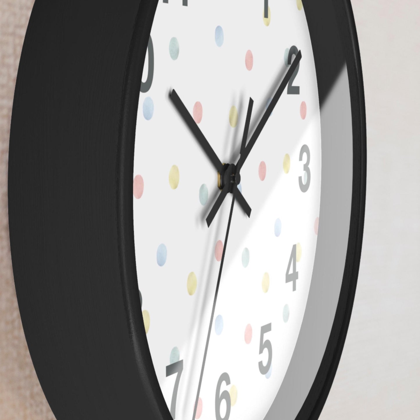 Playroom Wall Clock for Toddler Bedroom Decor Cute Clock for Kids Room Gift for Granddaughter Playful Design for Nursery Polka Dot Art Idea
