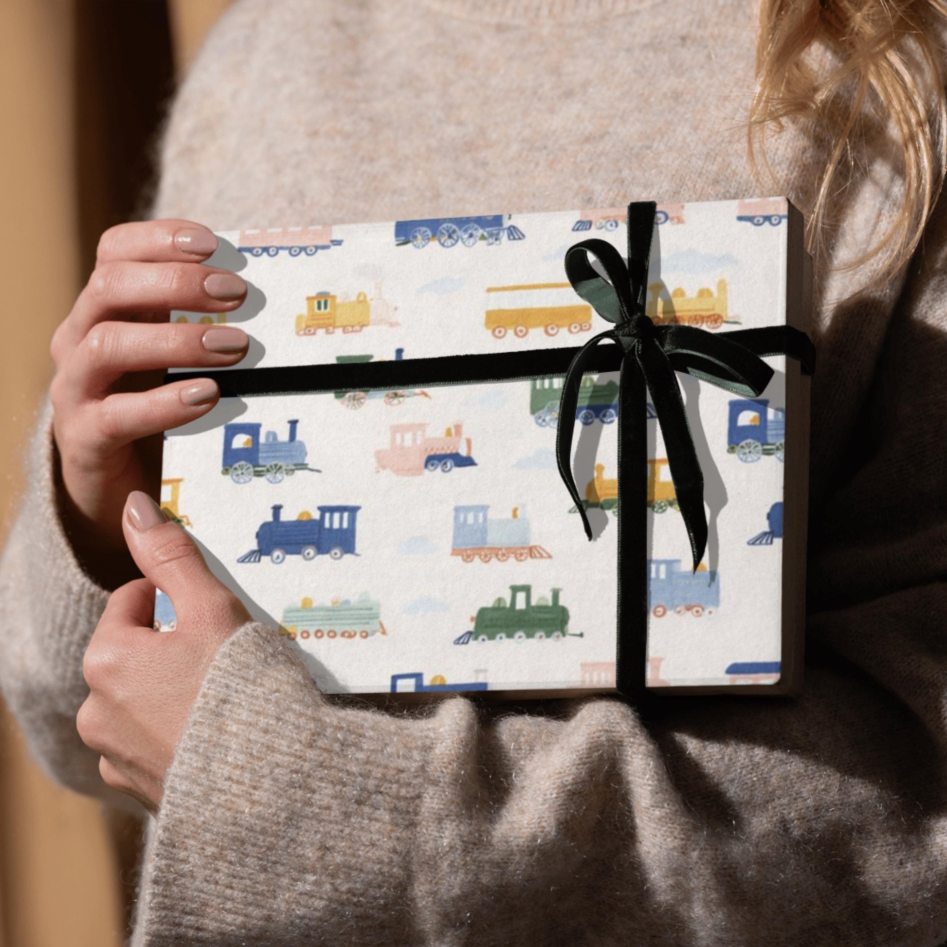 Train Wrapping Paper Toddler Birthday Gift Wrap Kids Train Party Paper First Birthday Wrapping Paper Train Theme Gift Wrap Roll