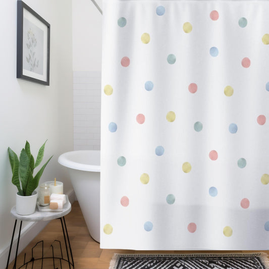 Kids Bathroom Decor Polka Dot Shower Curtain for Child Bath Colorful Nursery Idea for Girl Bathroom Curtain Pastel Home Decor for Her Room