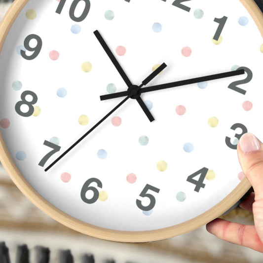 Playroom Wall Clock for Toddler Bedroom Decor Cute Clock for Kids Room Gift for Granddaughter Playful Design for Nursery Polka Dot Art Idea