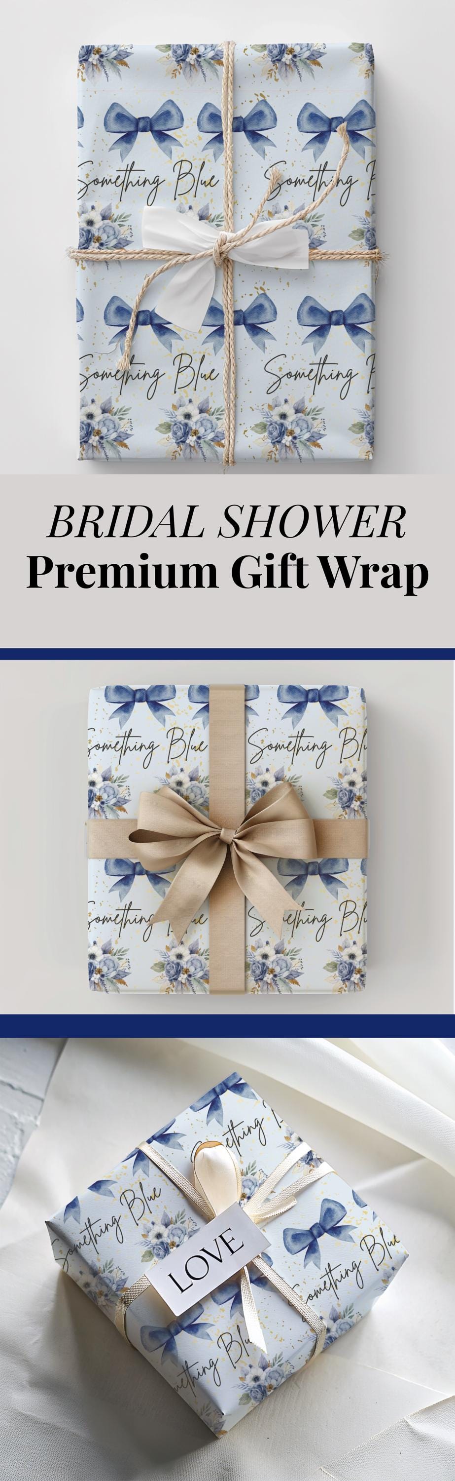 Bridal Shower Something Blue Gift Wrapping Paper for New Bride from Bridesmaid Gift Paper Wedding Gift Wrap for Bride Blue Bow Present Idea