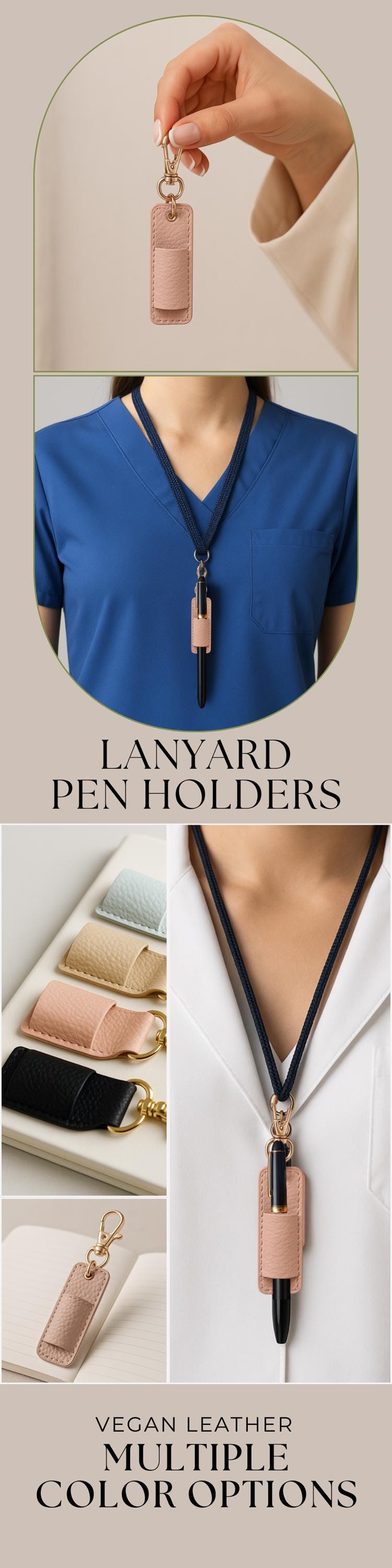 Hospital Staff Lanyard Pen Holder Personalized Vegan Leather Clip Badge Accessory Practical Gift Idea for Nurses Doctors CNA Professionals