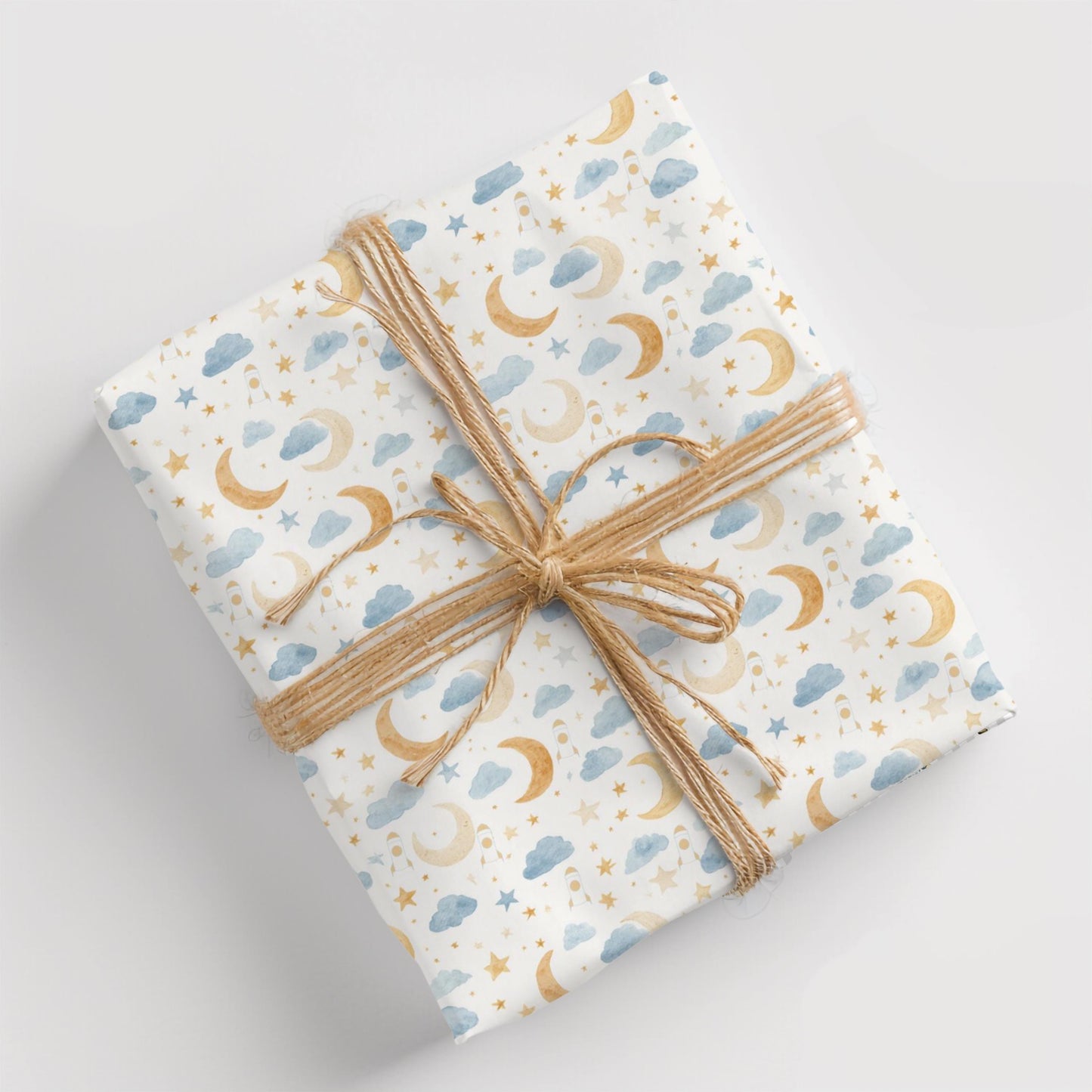 Moon Neutral Baby Shower Wrapping Paper Spaceship Nursery Party Gift Wrap New Baby Present for Space Birthday Theme