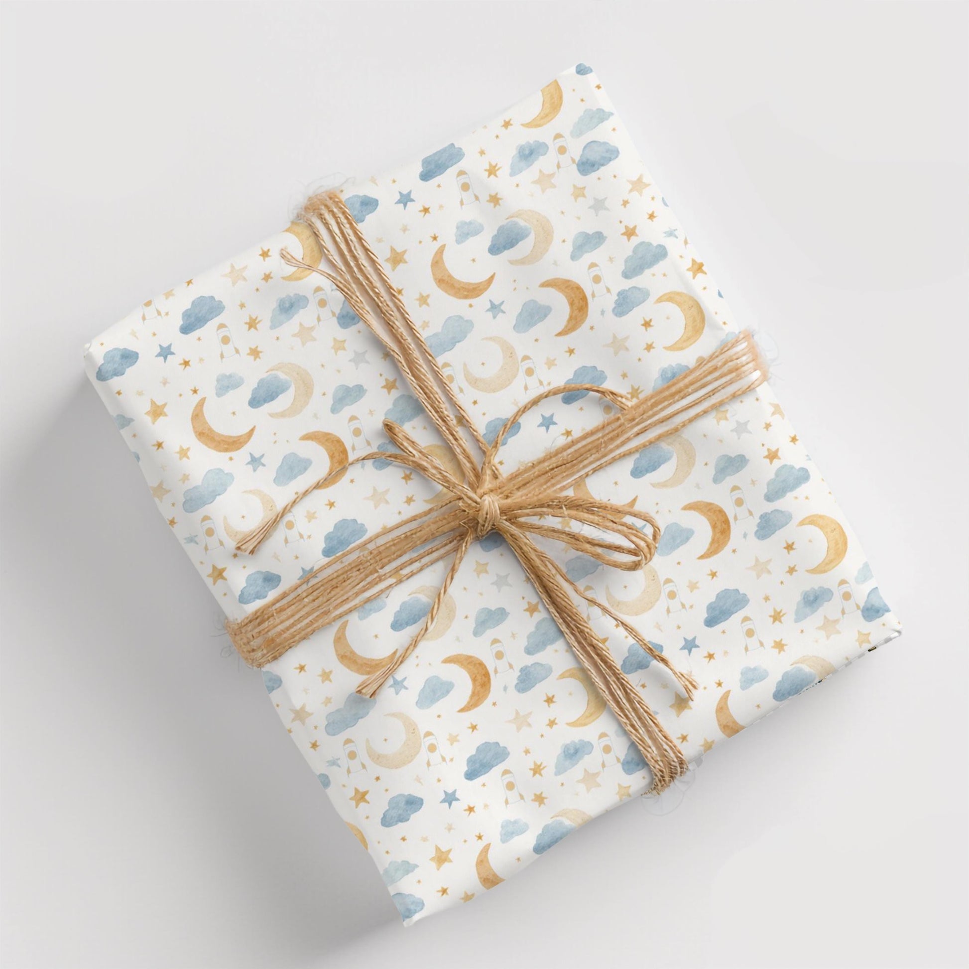 Moon Neutral Baby Shower Wrapping Paper Spaceship Nursery Party Gift Wrap New Baby Present for Space Birthday Theme