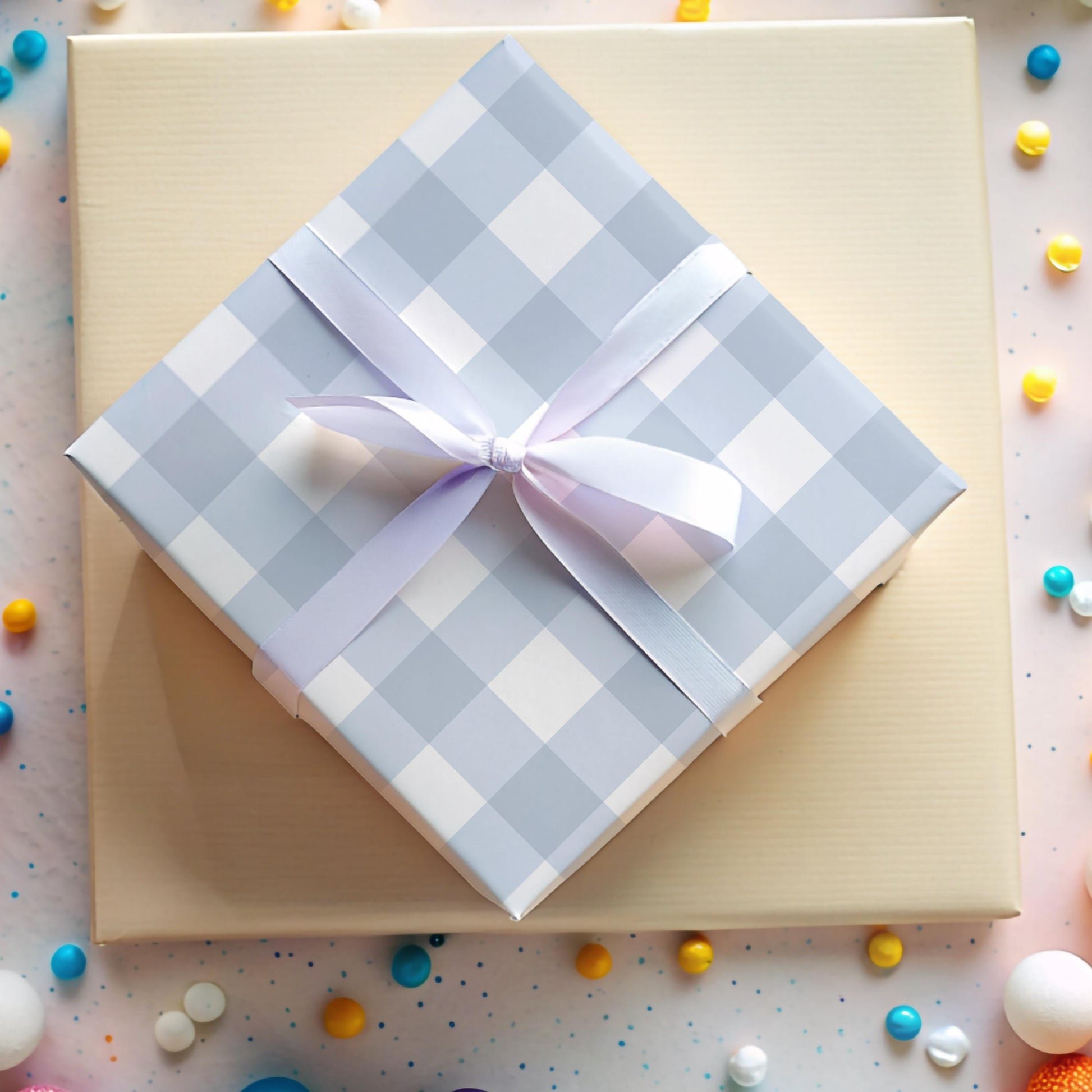 Blue Plaid Wrapping Paper Kraft Material Buffalo Check Pattern Multiple Sizes Available Farmhouse Style Design Rustic Gift Wrap Elegant Packaging Solution Country Wedding Presentation Holiday Gift Preparation Beautiful Decorative Wrap