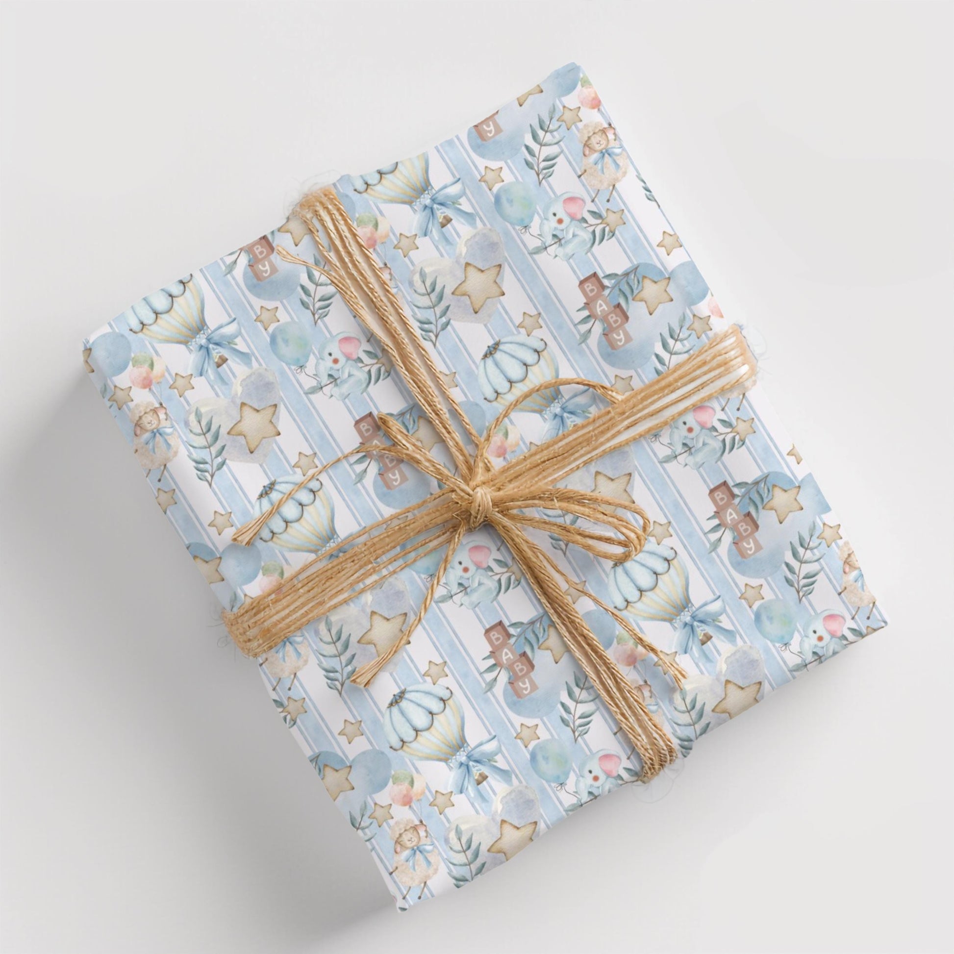 Baby Shower Wrapping Blue Design Star Accent Nursery Decor Room Display Infant Package for Boy Birthday Celebration Gift Cover Wall Art