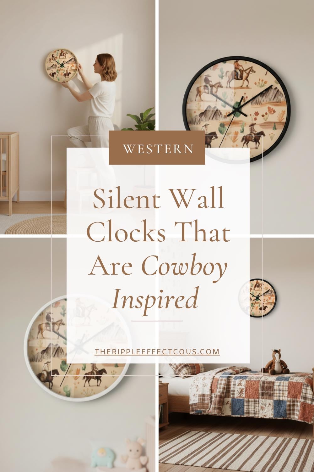 Western Cowboy Wall Clock Toddler Bedroom Decor Desert Horse Theme Kids Room Timepiece Neutral Rustic Child Wall Art Boy Room Upgrade Idea