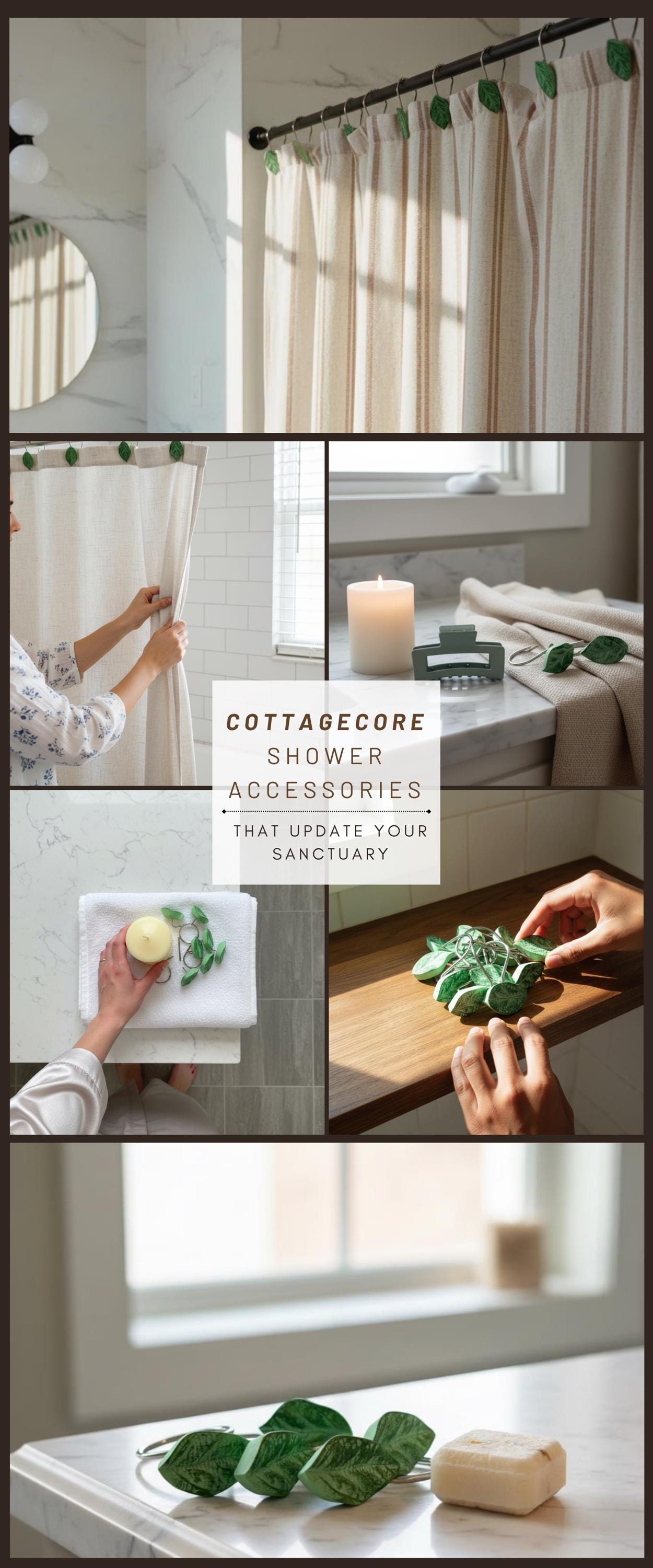 Forest Leaf Bathroom Gift Set Accent Vintage Inspired Nature Shower Rings Botanical Cottagecore Bath Decor Rustic Greenery Home Spa Touch