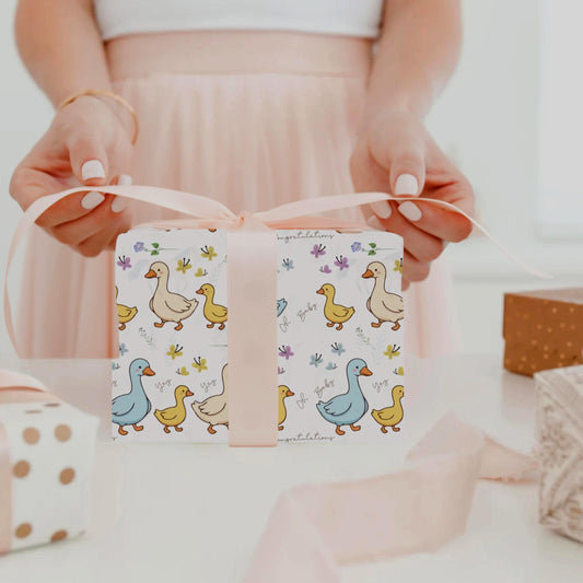 Duck Baby Shower Wrapping Paper Cute Duckling Theme Design Floral Pattern Baby Shower Gift Wrap Perfect Party Supplies Coordinated Theme Baby Shower Gifts Premium Quality Wrapping Paper Adorable Duck Design Soft Colors Baby Shower Supplies