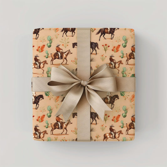 Country Western Cowboy Pattern Gift Wrap Paper Horse Ranch Wrapping Paper Rolls Birthday Cowboy Theme Party Decor for Rodeo Event