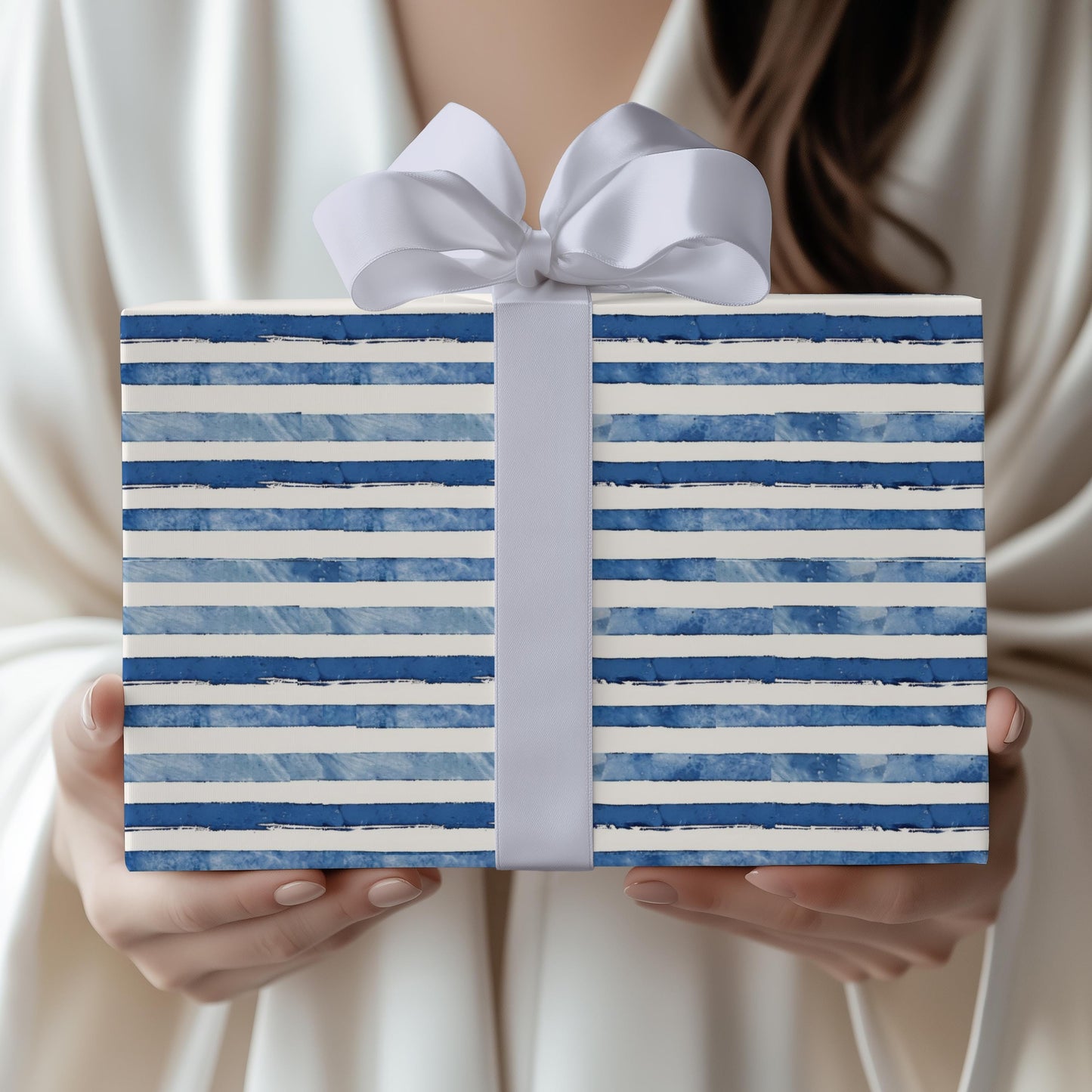 Blue Stripe Gift Wrap Paper Elegant Line Wrapping Paper Bulk