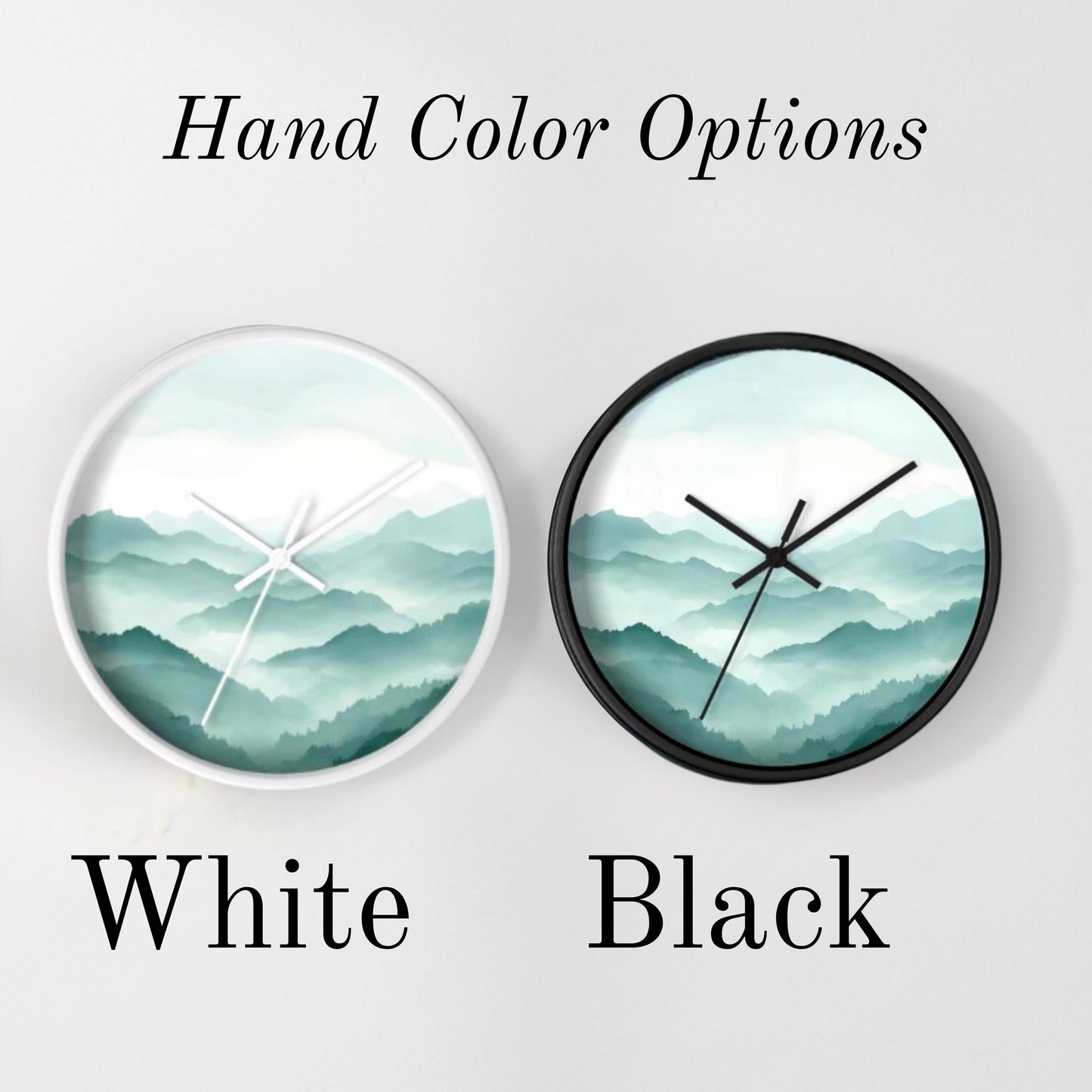 Mountain Wall Clock Contemporary Design Home Gift Mountain Art Teal Frame Nature Scene House Decor Birthday Present Living Room Wall Art