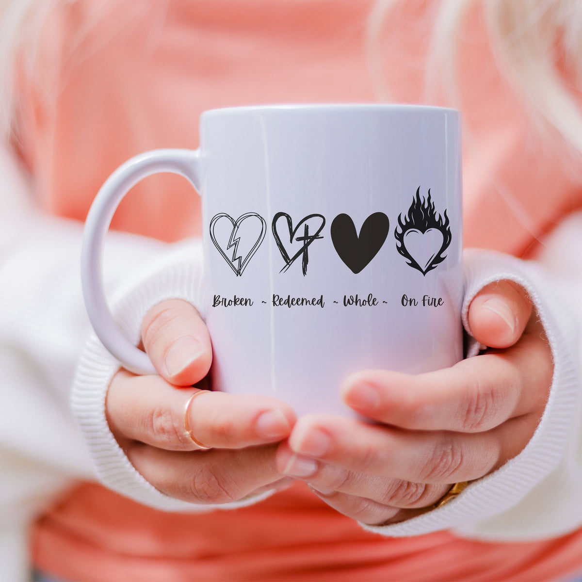 Christian Gift Mug Mother's Day Mug Gift Coffee Lovers Gift Mug Hearts on Fire Coffee Mug Redeemed Heart Coffee Mug Gift for Coffee Drinker