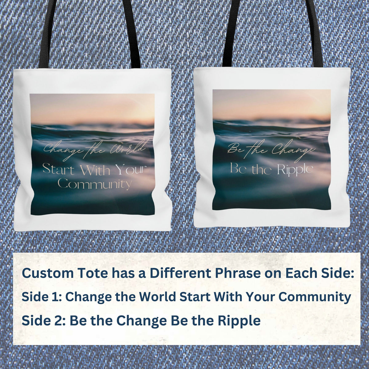 Eco-Friendly Tote Bag Reusable Shopping Tote Bag Boho Shoulder Tote Be the Change Custom Tote Book Bag Tote for Student Cute Gift for Mom