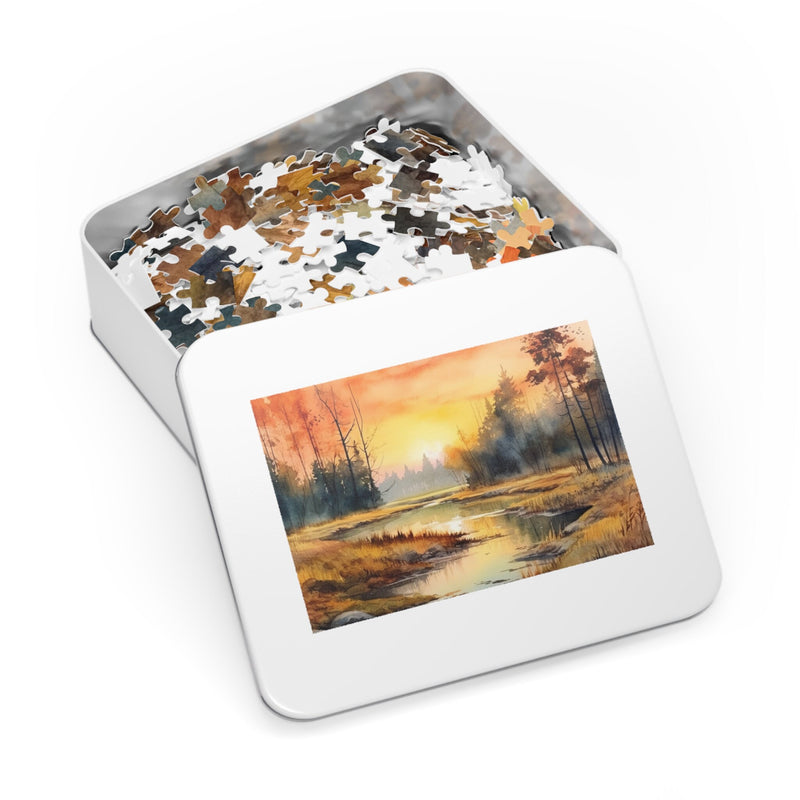Autumn River Puzzle Fall Watercolor Puzzle Custom Landscape Jigsaw Puzzle for Children Custom Puzzle for Adults Puzzle Personalize Gift