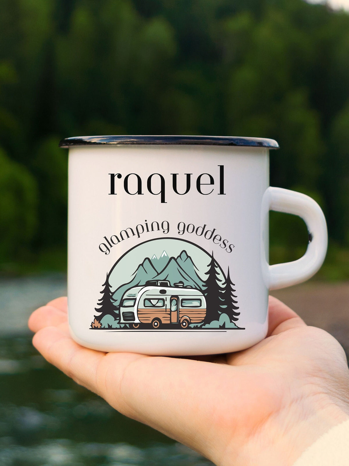 Personalize Glamping Goddess Coffee Mug Funny Camping Cup Custom Gift Glamping Mug Outdoor Coffee Cup Glamping Goddess Mug Enamel Camp Cup