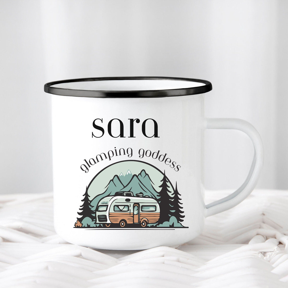 Personalize Glamping Goddess Coffee Mug Funny Camping Cup Custom Gift Glamping Mug Outdoor Coffee Cup Glamping Goddess Mug Enamel Camp Cup