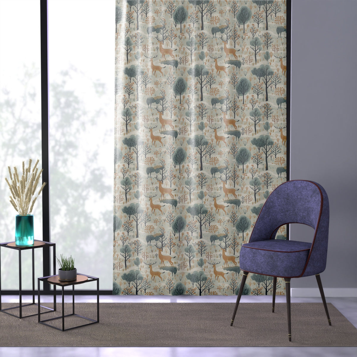 Boho Window Curtain Deer Forest Curtain Minimalist Deer Curtain Boho Farmhouse Curtain Polyester Boho Curtain Custom Window Curtain Boho