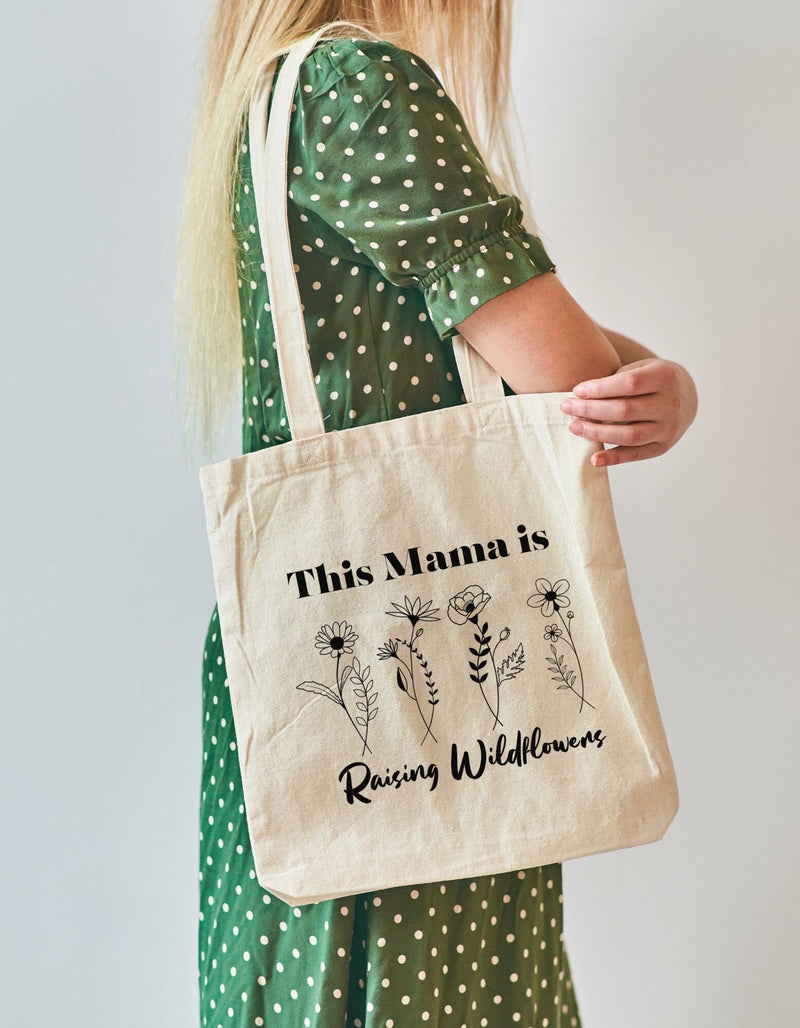 Wildflower Canvas Tote Bag Custom Mom Organic Canvas Gift for Mama Wildflower Tote Bag Personalize Tote Bag Shopping Eco Friendly Tote Gift