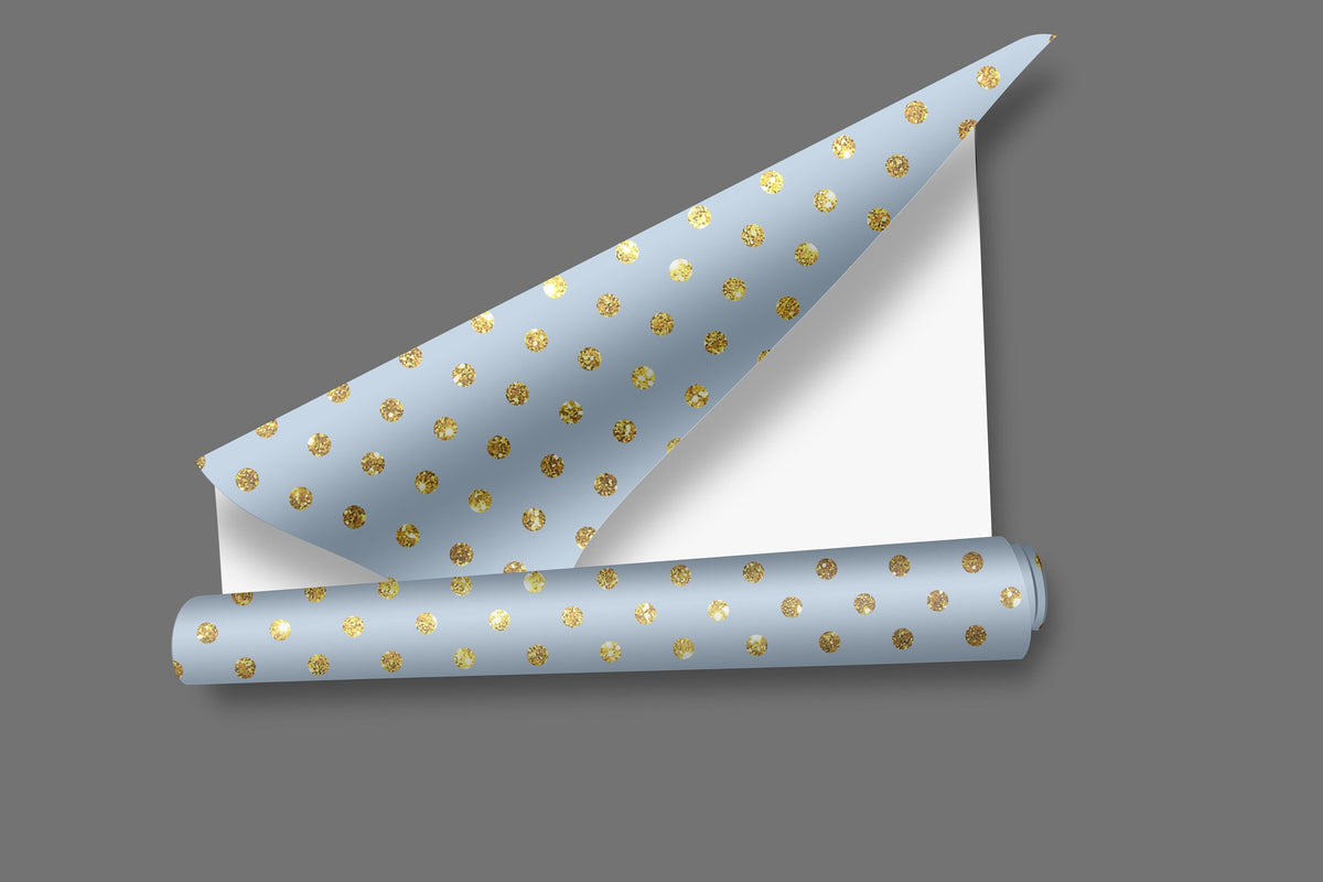 Light Blue Gift Wrap Custom Anniversary Wrapping Paper Satin Light Blue and Gold Dot Gift Wrap Elegant Birthday Wrapping Paper Christmas