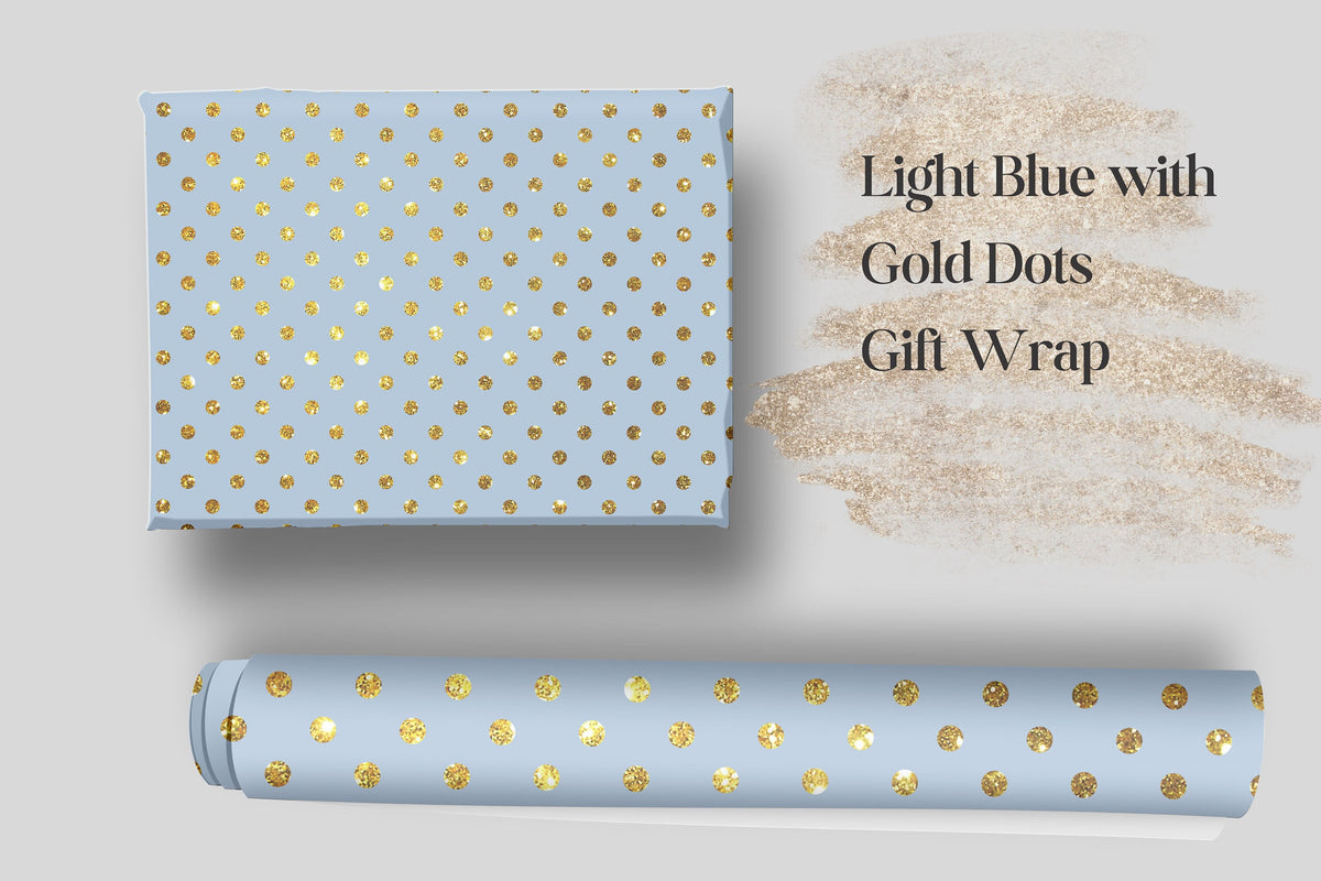 Light Blue Gift Wrap Custom Anniversary Wrapping Paper Satin Light Blue and Gold Dot Gift Wrap Elegant Birthday Wrapping Paper Christmas