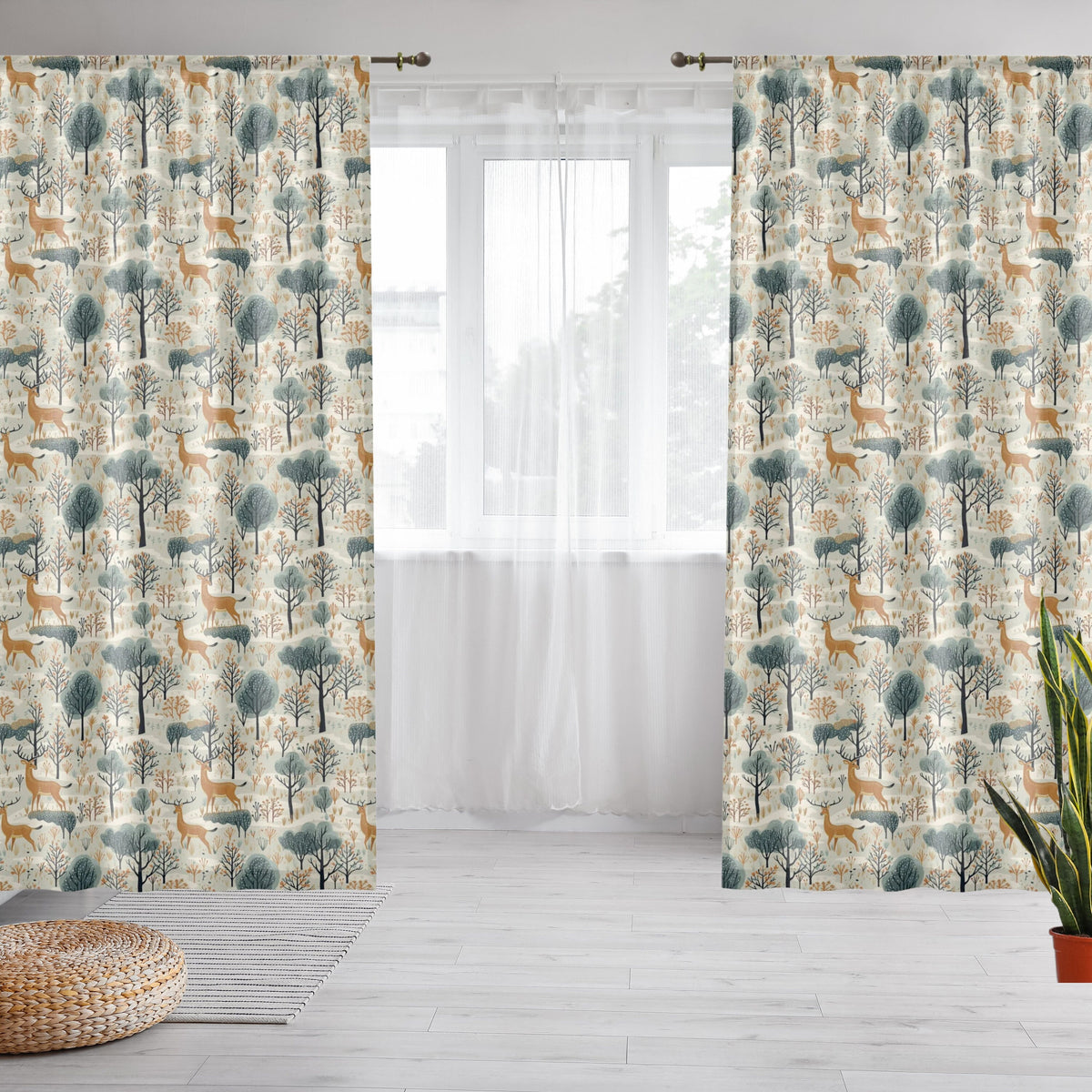 Boho Window Curtain Deer Forest Curtain Minimalist Deer Curtain Boho Farmhouse Curtain Polyester Boho Curtain Custom Window Curtain Boho