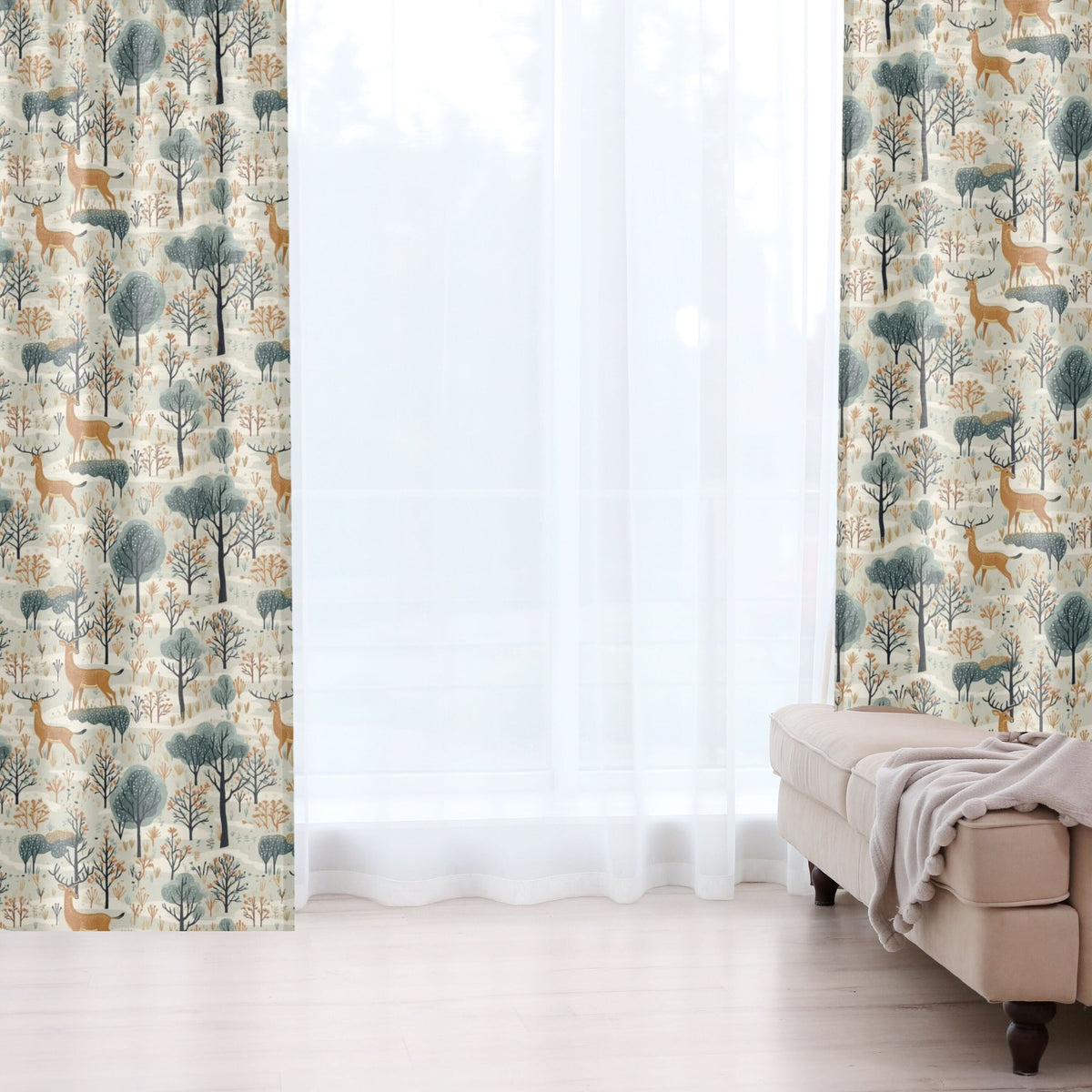 Boho Window Curtain Deer Forest Curtain Minimalist Deer Curtain Boho Farmhouse Curtain Polyester Boho Curtain Custom Window Curtain Boho