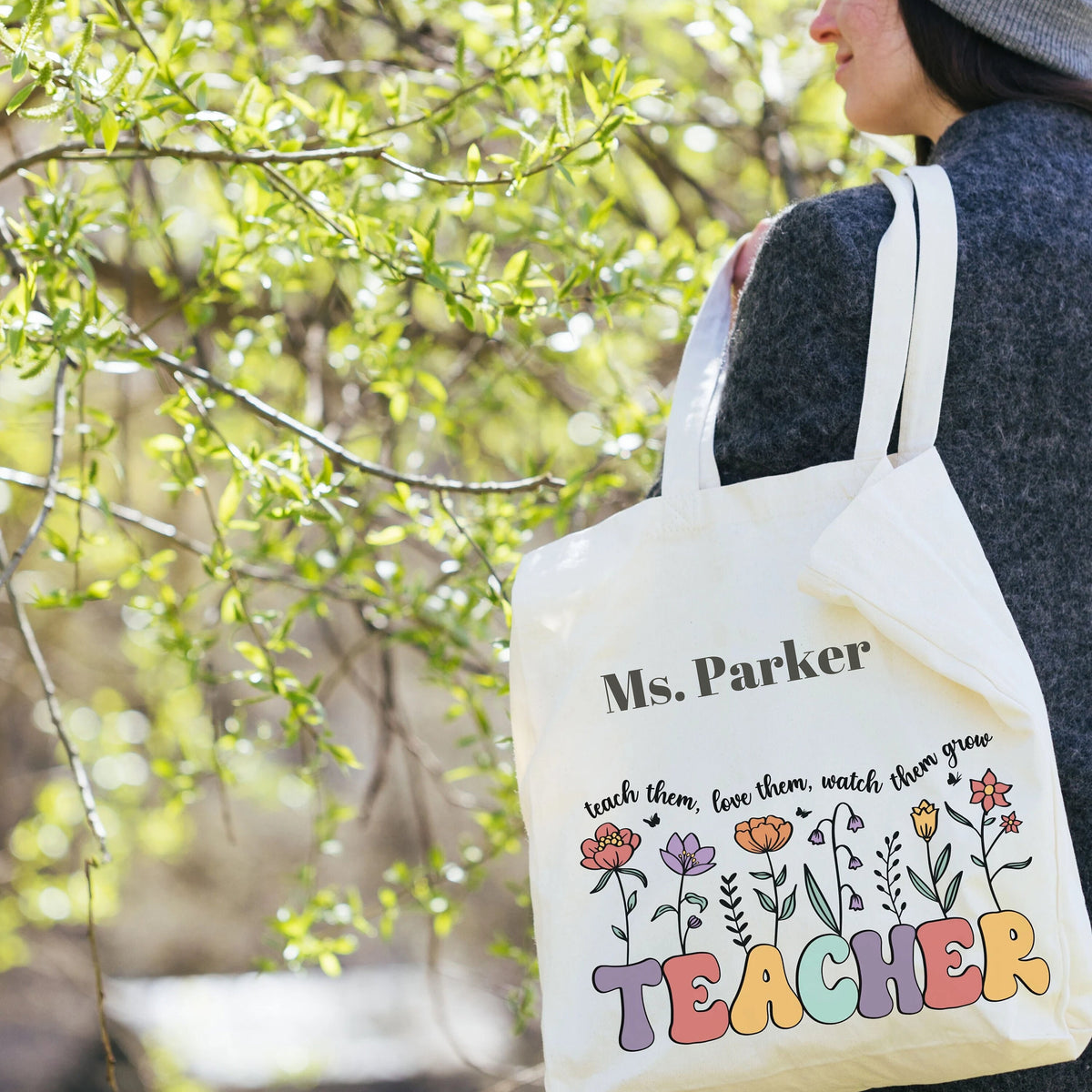 Custom Teacher Canvas Tote Bag Custom Back to School Organic Canvas Gift for Teacher Tote Bag Personalize Tote Shopping Eco Friendly Tote