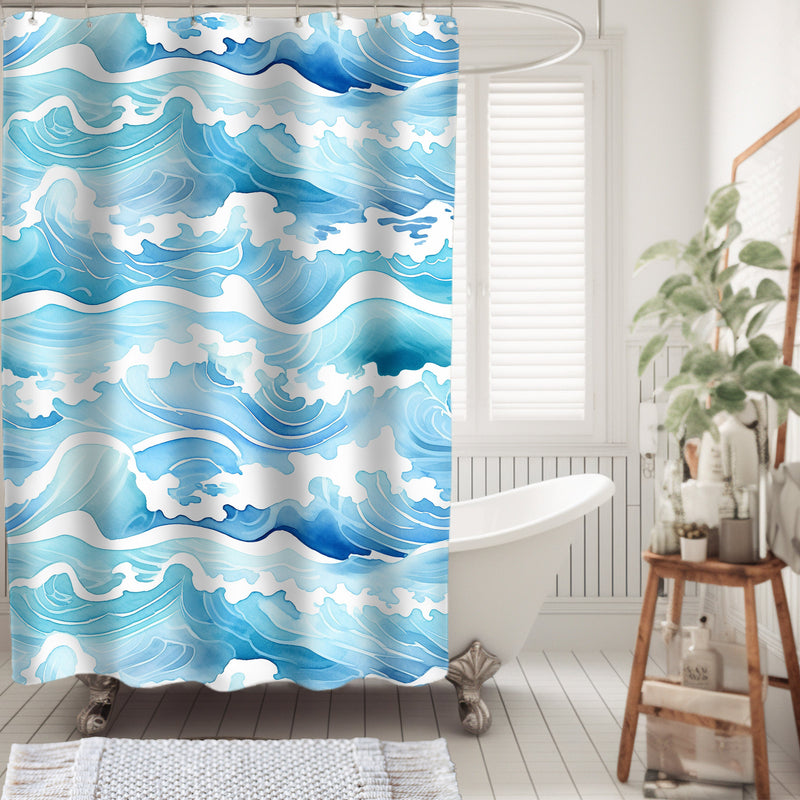 Shower Curtain Boho Ocean Shower Curtain Coastal Waves Shower Curtain Ocean Bathroom Blue Wave Polyester Shower Curtain for Guest Bathroom