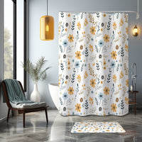 Boho Wildflower Shower Curtain and Bath Mat Boho Shower Cover Wildflower Bath Curtain Memory Foam Bath Carpet Wildflower Farmhouse Bathroom