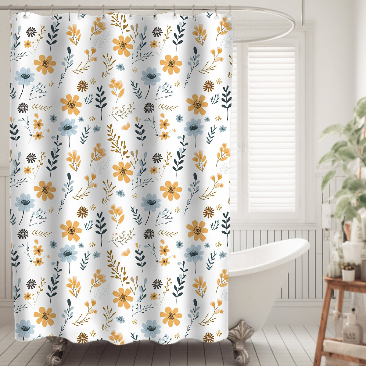 Boho Wildflower Shower Curtain and Bath Mat Boho Shower Cover Wildflower Bath Curtain Memory Foam Bath Carpet Wildflower Farmhouse Bathroom