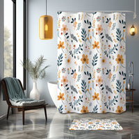 Farmhouse Shower Curtain Boho Wildflower Shower Curtain and Bath Mat Boho Shower Cover Wildflower Bath Curtain Memory Foam Bath Carpet Gift