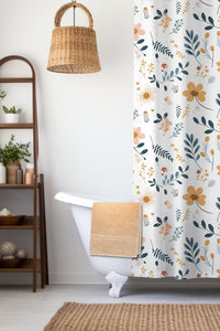 Farmhouse Shower Curtain Boho Wildflower Shower Curtain and Bath Mat Boho Shower Cover Wildflower Bath Curtain Memory Foam Bath Carpet Gift