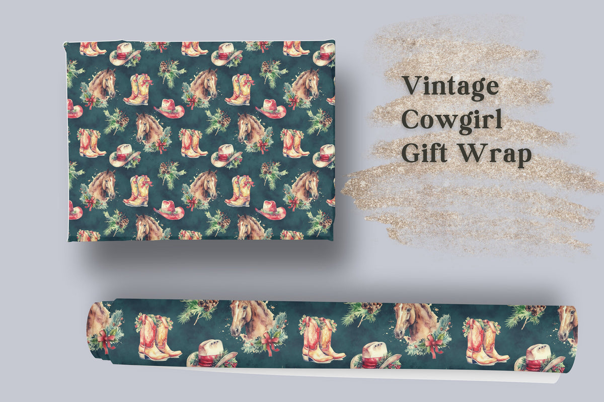 Western Christmas Wrapping Paper Cowgirl Gift Wrap Christmas Horse Gift Paper Cowgirl Country Christmas Gift Wrapping Paper Green Gift Wrap
