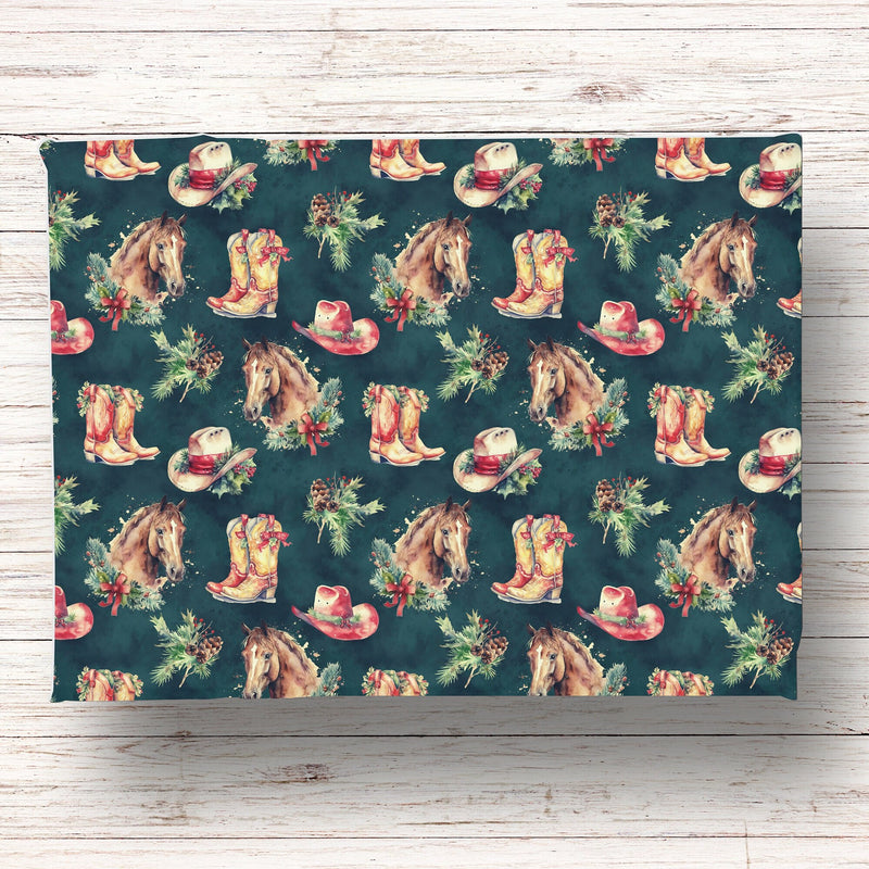Western Christmas Wrapping Paper Cowgirl Gift Wrap Christmas Horse Gift Paper Cowgirl Country Christmas Gift Wrapping Paper Green Gift Wrap