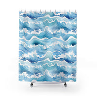 Shower Curtain Boho Ocean Shower Curtain Coastal Waves Shower Curtain Ocean Bathroom Blue Wave Polyester Shower Curtain for Guest Bathroom