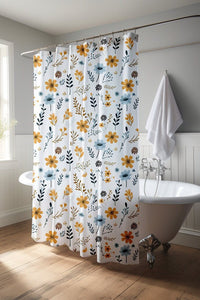 Boho Wildflower Shower Curtain and Bath Mat Boho Shower Cover Wildflower Bath Curtain Memory Foam Bath Carpet Wildflower Farmhouse Bathroom