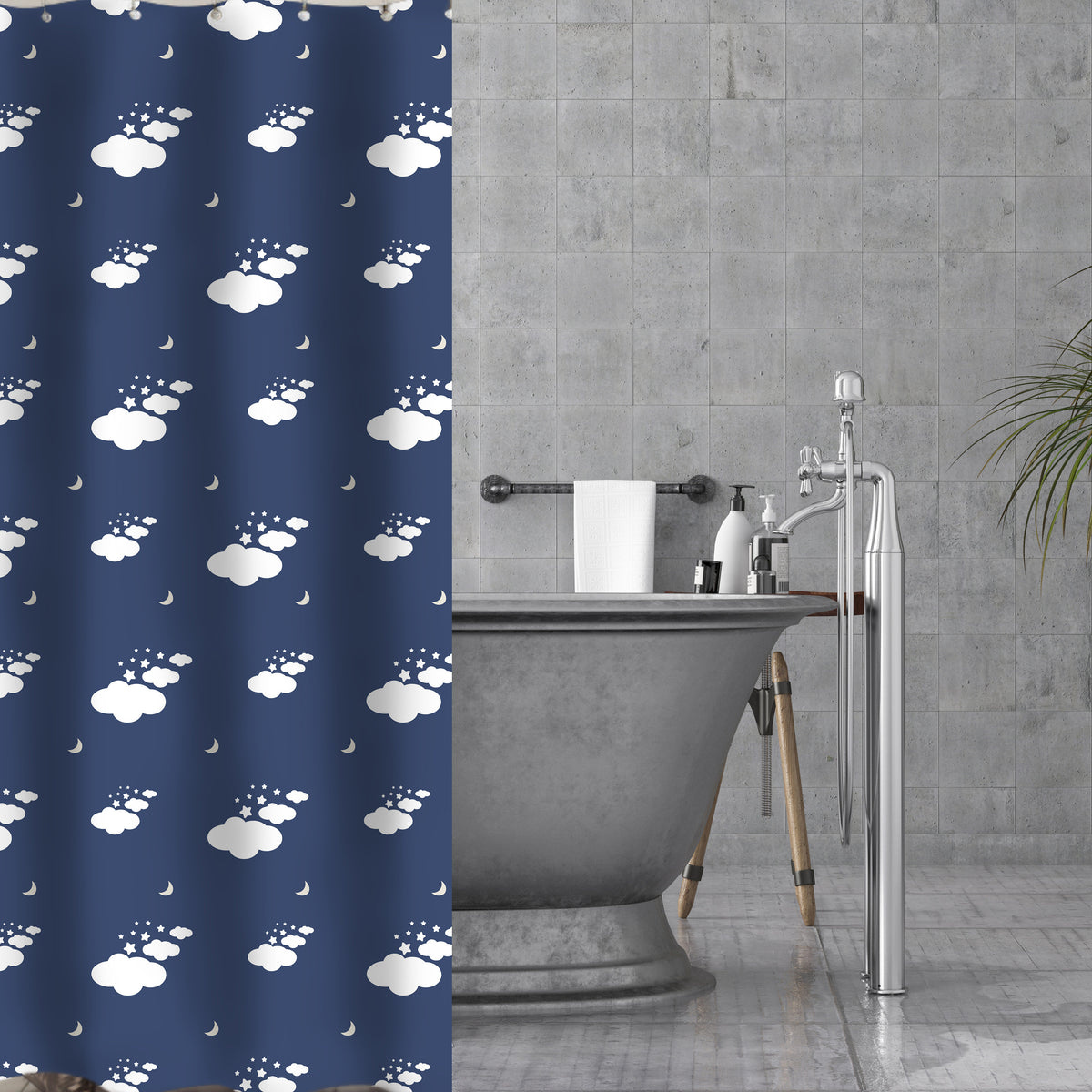 Custom Shower Curtain Navy Moon Personalized Shower Mat Guest Bathroom Idea Children Bath Custom Floor Mat Shower Curtain Kids Bathroom Mat