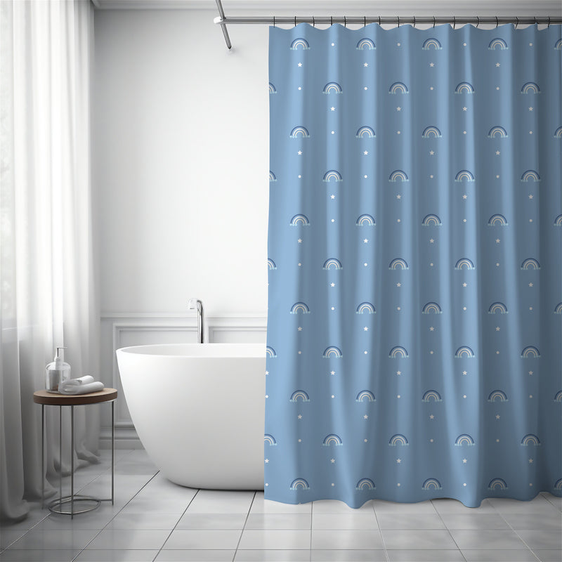 Shower Curtain Boho Personalized Name Bath Mat Custom Shower Mat Boho Rainbow Guest Bathroom Idea Blue Boho Children Bath Custom Floor Mat