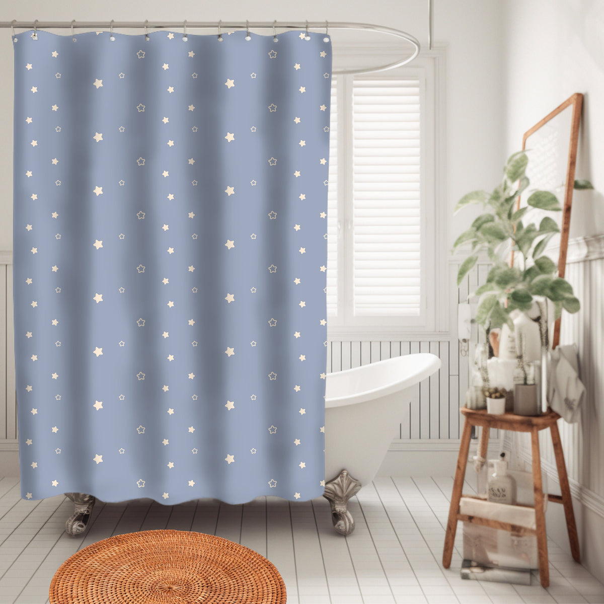 Custom Shower Curtain Grey Star Personalized Shower Mat Boho Guest Bathroom Idea Boho Children Bath Custom Floor Mat Shower Curtain Boho