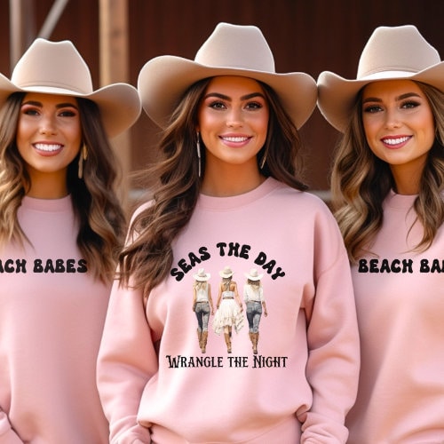 Coastal Cowgirl Personalized Sweatshirt for Beach Bachelorette Party Beach Babe and Bride Custom Shirts Last rodeo and Bach Girls Weekend