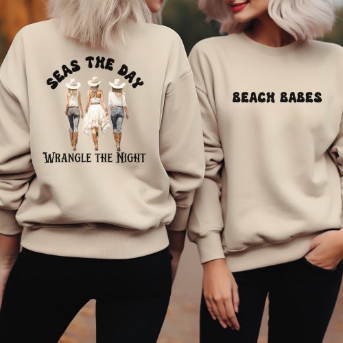 Coastal Cowgirl Personalized Sweatshirt for Beach Bachelorette Party Beach Babe and Bride Custom Shirts Last rodeo and Bach Girls Weekend