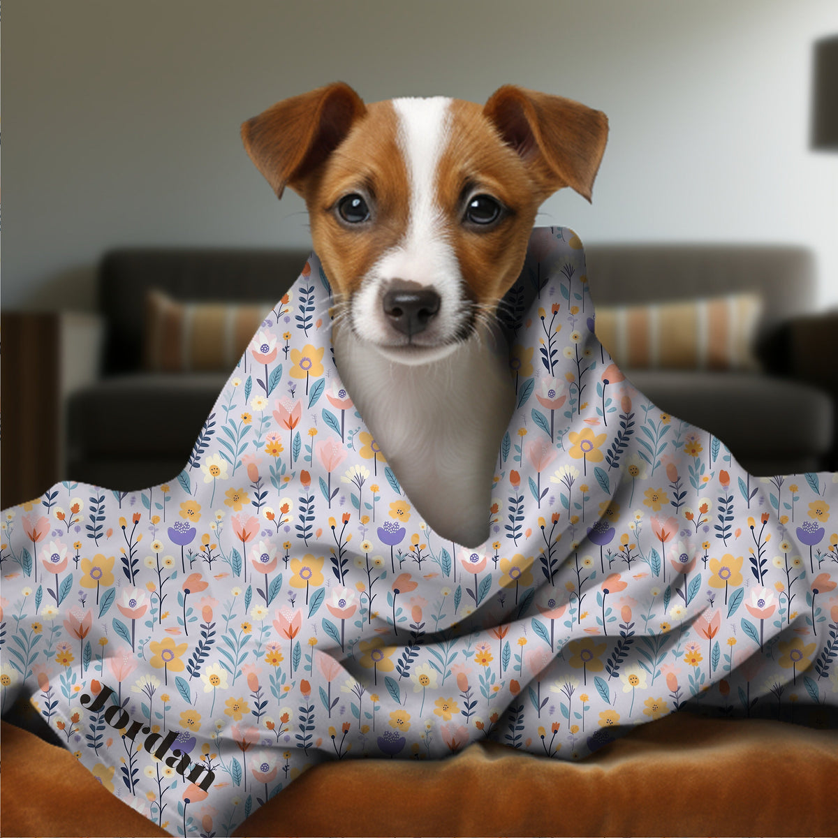 Personalized Name Velveteen Plush Blanket Boho Plush Baby Blanket Gift for Dog Mom Custom Name Boho Throw Blanket Floral Plush Pet Blanket